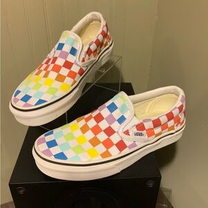 Vans Classic Slip-On Canvas Rainbow Checkerboard Slip-on Unisex Shoes M3.5 /W5